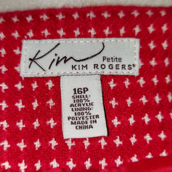 Kim Rogers Womens Blazer Red and White Size 16 Petite 16P Jacket w/ Pockets Work - Picture 8 of 9